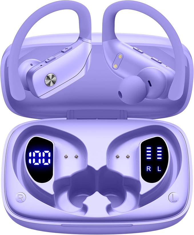 bmani Ear Buds Wireless Earbuds Bluetooth Headphones with 80H Playtime LED Display Case, Over-Ear Hook with Mic, Stereo So...