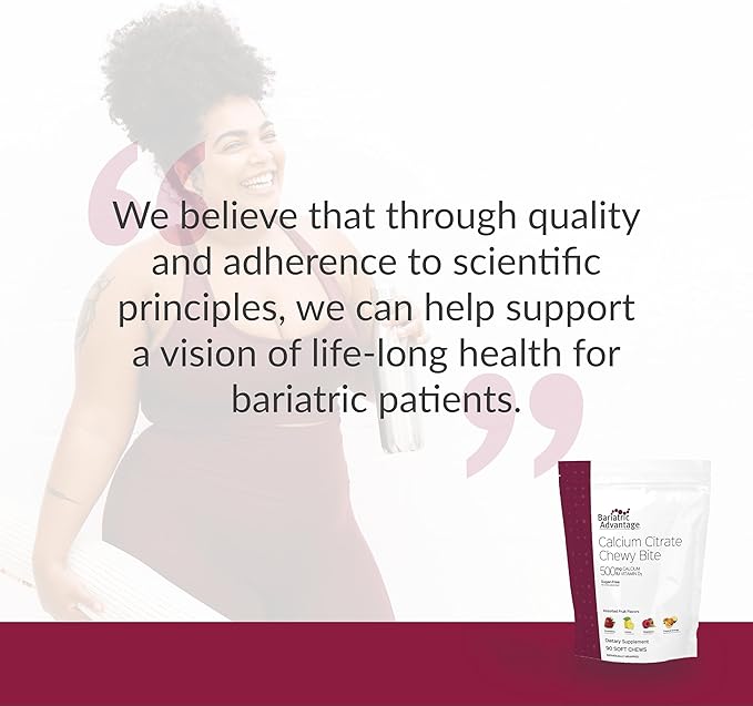 Bariatric Advantage Calcium Citrate Chewy Bites 500 mg - for Bariatric Surgery Patients - Vitamin D3 - Sugar-Free Chewable Calcium Supplement - Bariatric Chews - Assorted Fruit - 90 Count