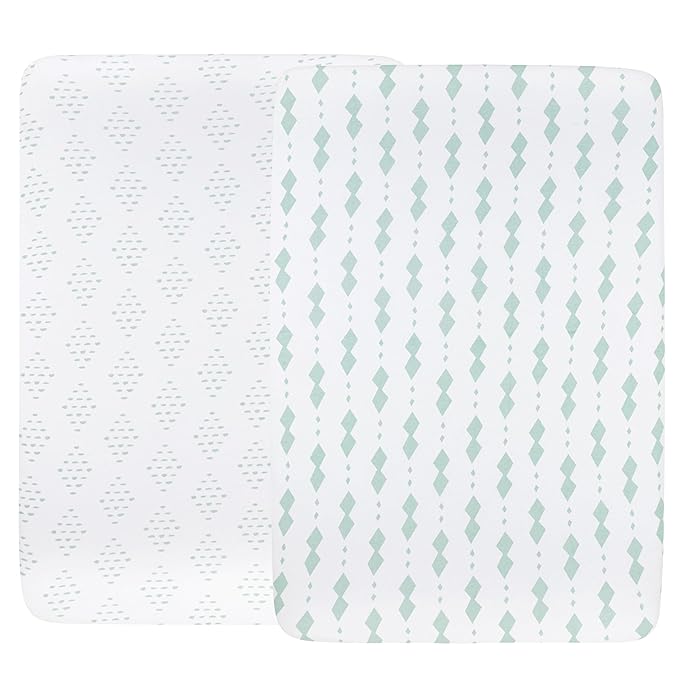 Ely’s & Co. Crib Sheets, Baby Boy/Girl Fitted Crib Mattress Sheet Set, 2 Pack, 100% Jersey Knit Cotton, Infant and Toddler Nursery Bedding, Grey Sage Diamond, 28” x 52”