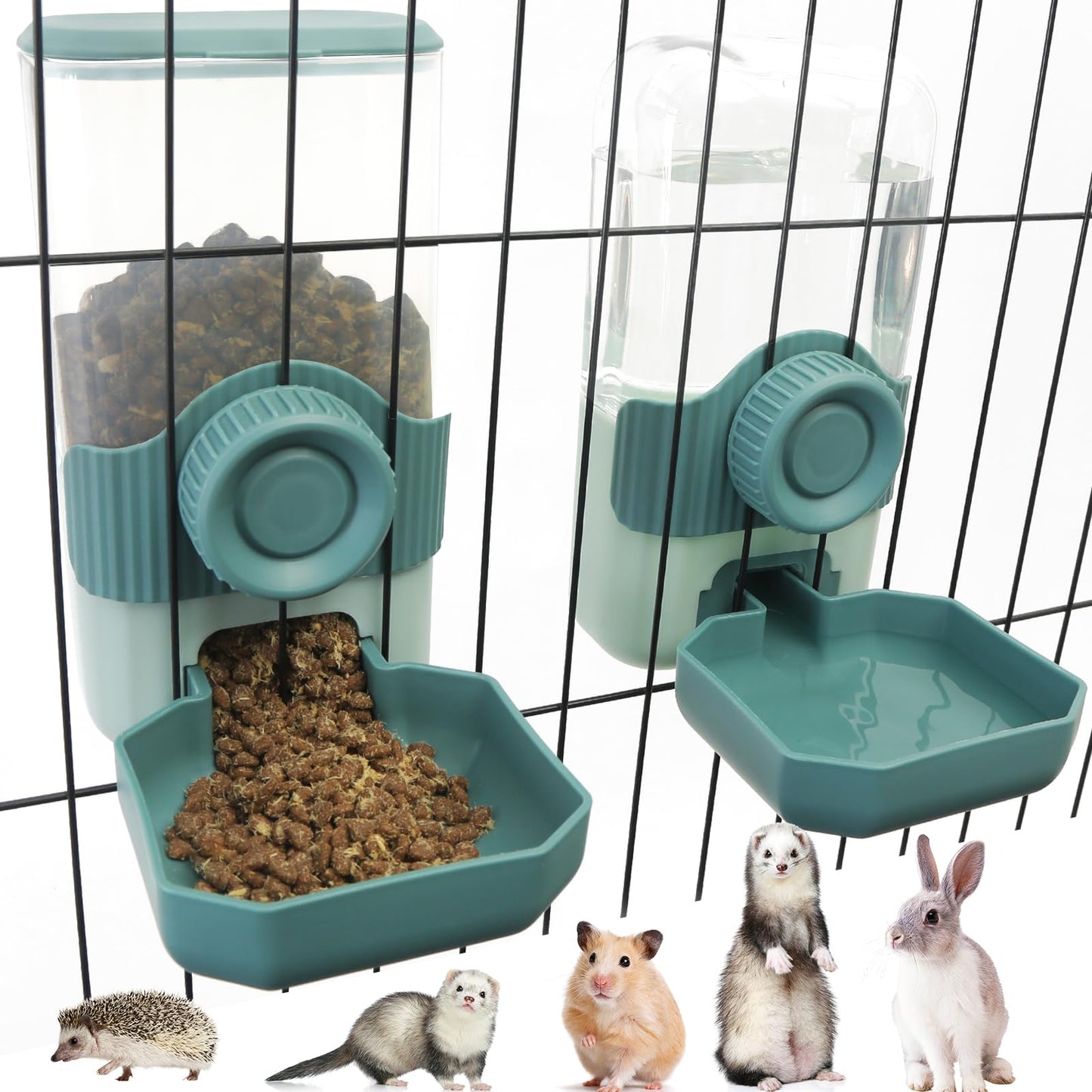 Chebet Automatic Gravity Pet Feeder Water Dispenser with Adjustable Hanging Hook - Large Capacity for Small/Medium Animals (Guinea Pigs, Cats, Rabbits, Hedgehogs, Ferrets) (Blue)