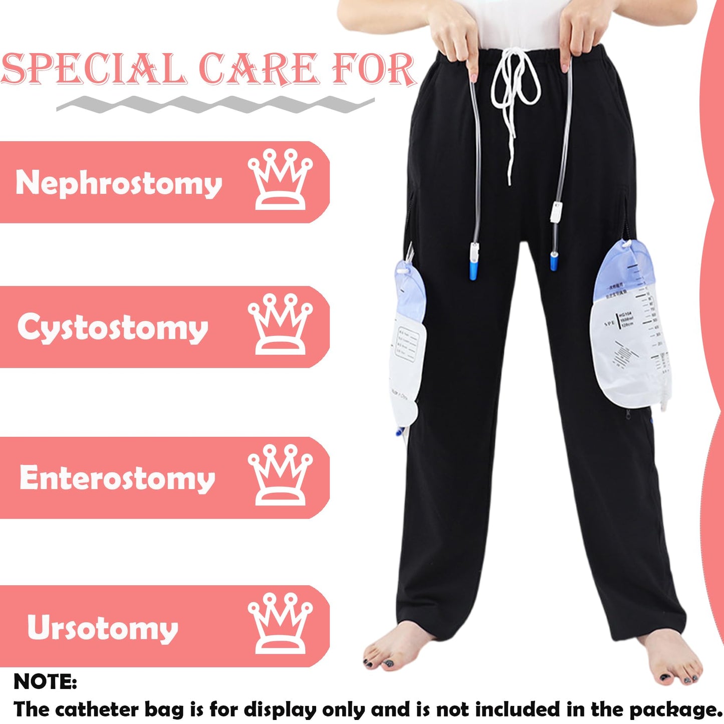 AUSTYLCO Urine Bag Holder Pants with Zippered Pockets,Incontinence Catheter Pants,Urine Bag Holder Trousers for Nephropathy Nephrostomy,Cystostomy,Eelderly