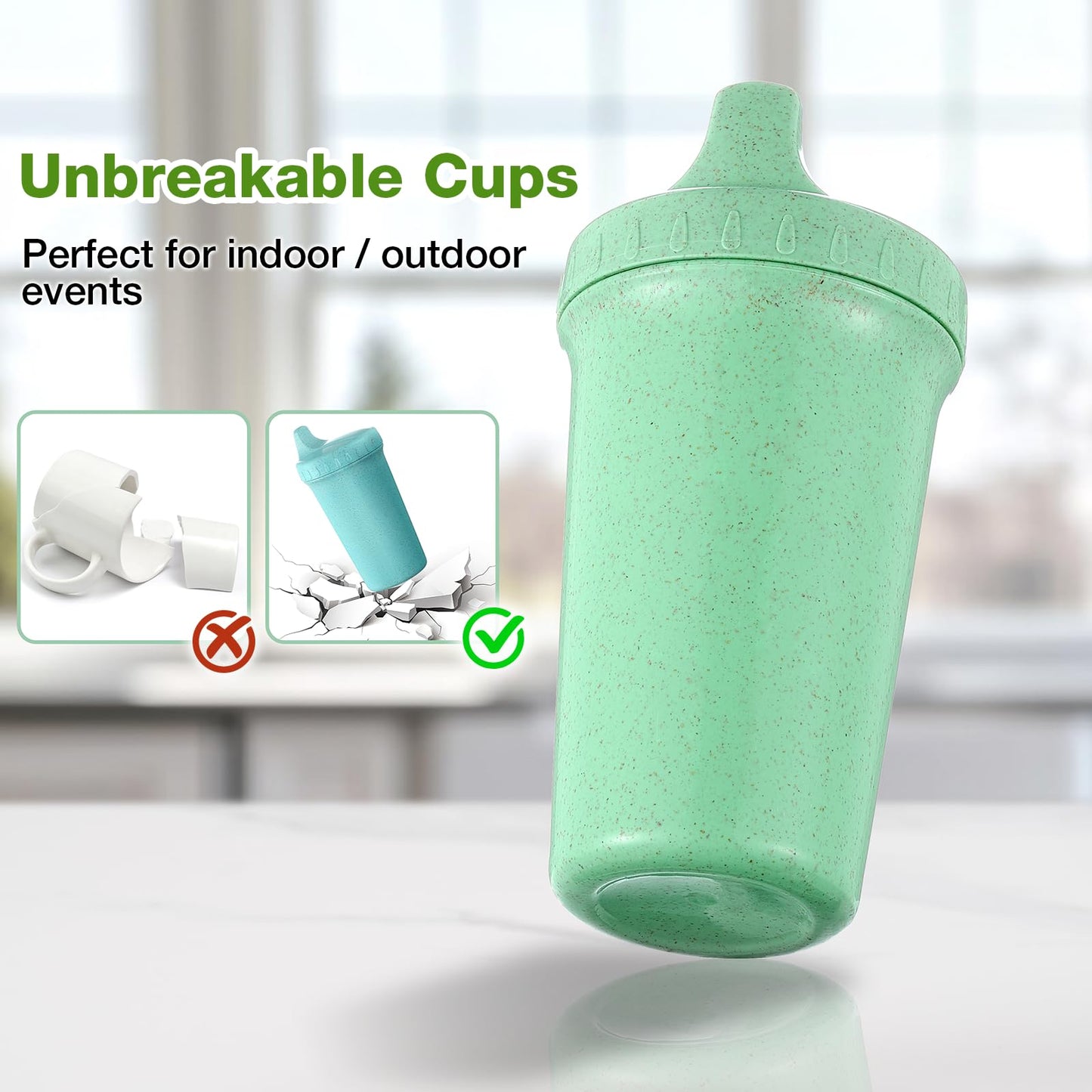 Meolibour 4 Packs Sippy Cups for Toddlers Kids, Reusable Plastic Spill Proof Cups for Kids Baby, Dishwasher/Microwave Safe - Unbreakable Hard Spout Sippy Cups for Toddlers