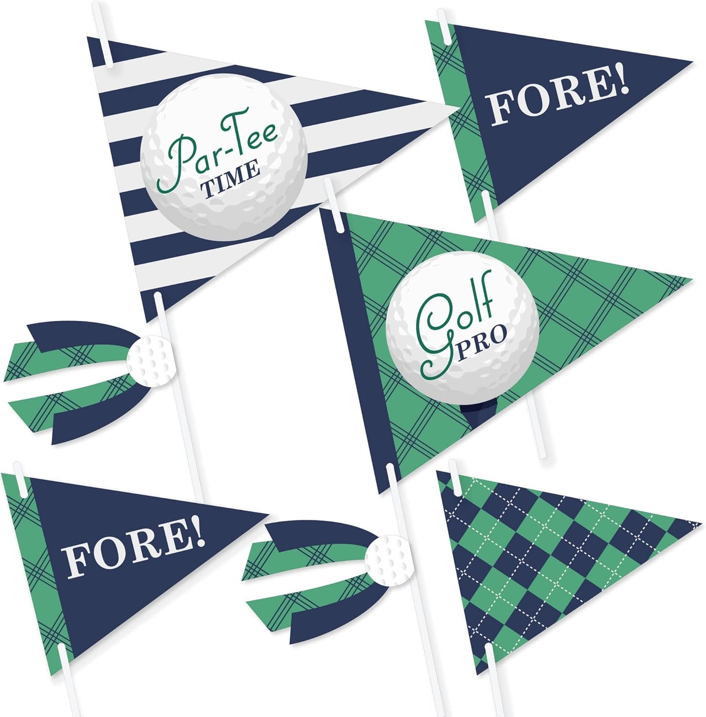 Big Dot of Happiness Par-Tee Time - Golf - Triangle Birthday or Retirement Party Photo Props - Pennant Flag Centerpieces - Set of 20
