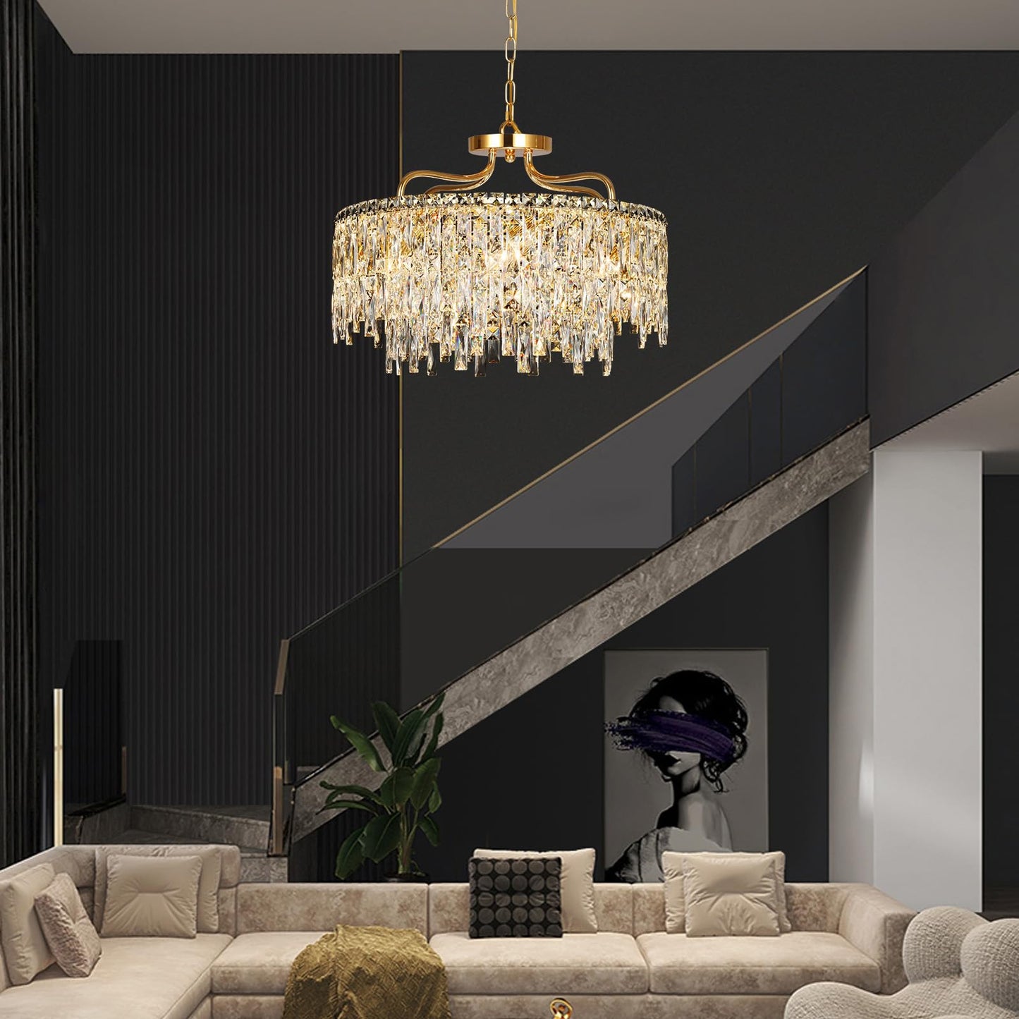 Nisidun Gold Crystal Chandeliers For Dining Room Light Fixture  24 Modern Round Chandeliers 8 Lights stylish Ceiling Pendant Ceiling Lighting For Dining Room Bedroom Entryway Foyer Staircase