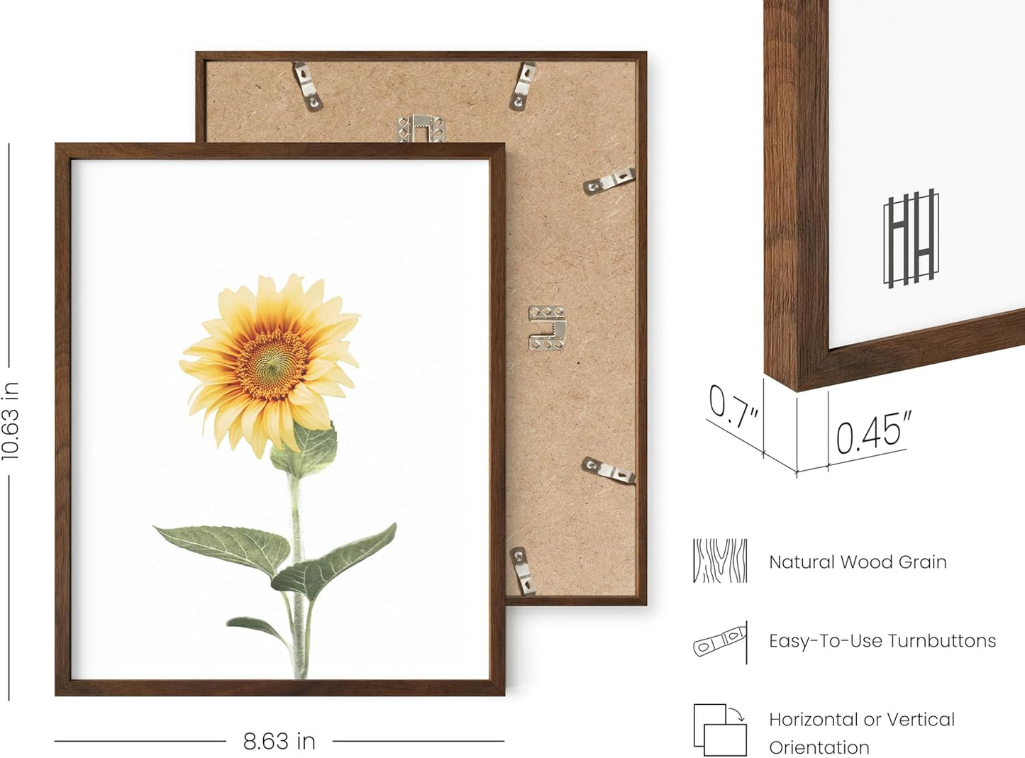 HAUS AND HUES Sunflower Wall Decor - Set of 4 Framed Flower Posters, Yellow Floral Art Prints, Collage Wall Art for Bedroom, Botanical Paintings and Room Decor (Framed Walnut, 8x10)