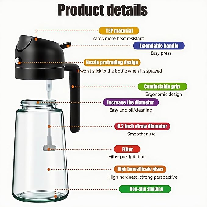 Oil Sprayer for Cooking 2 in 1, Olive Oil Dispenser for Kitchen Gadgets, 16oz/470ml Premium Light-Blocking Oil Bottle, Food-Grade Spray Bottle, for Salad, Air Fryer, BBQ (Brown)