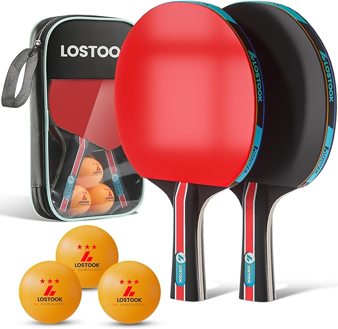 Lostook Professional Ping Pong Paddles Set of 2/4 with Portable Oxford Cloth Ping Pong Case and 3 Star Balls, Table Tennis...