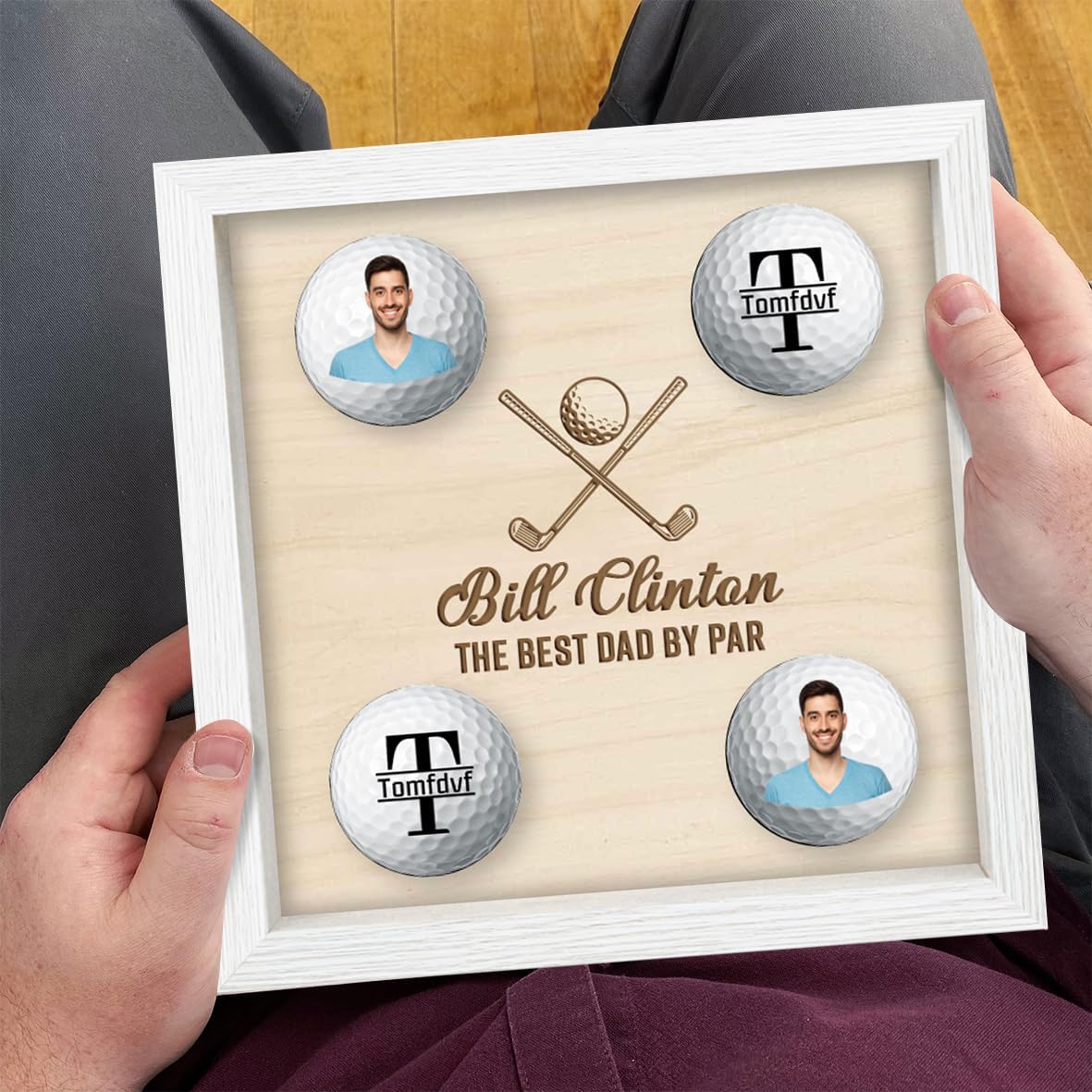 Personalised Golf Ball Holder Frame Custom Photo Name Golf Ball Display Case Wooden Golf Shadow Box Golf Ball Markers Hanger Desk Decor Gift for Men Dad Grandpa Family (Golf Ball Display Holder - 3)