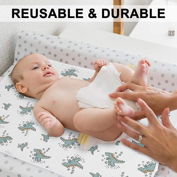 Baby Diaper Changing Pad, 19.7"x25.6" Waterproof Changing Pad Liners with 100% Muslin Cotton Front Top and Leather Back, Soft and Absorbent Portable Changing Mat for Travel, Changing Station