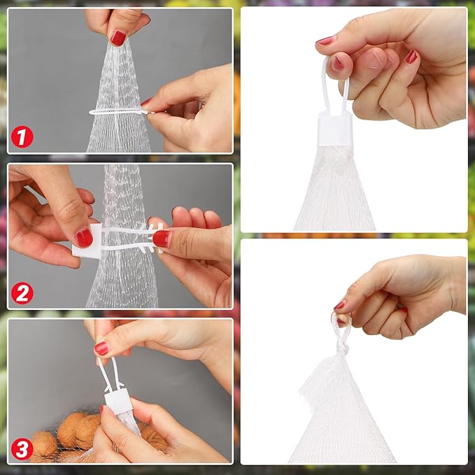 100 Pack Reusable Produce Bags, Seafood Boil Bags with Loop-Style Closures, Mesh Bags for Crawfish Boil Party Supplies Crab Boil Garden Trellis Fruit Hammock Onion Storage, 23.6 inch White