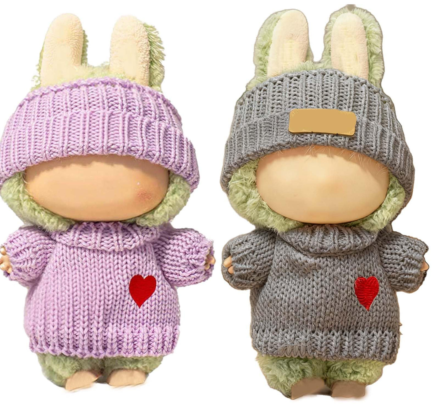 SHUOXUKE 2 Sets for Clothes 17cm/15cm Outfits (4 Pieces) Accessories Handcrafted Crochet Doll Clothes for Fashion Designer Ropa Collection with Hats & Sweater Purple&Grey