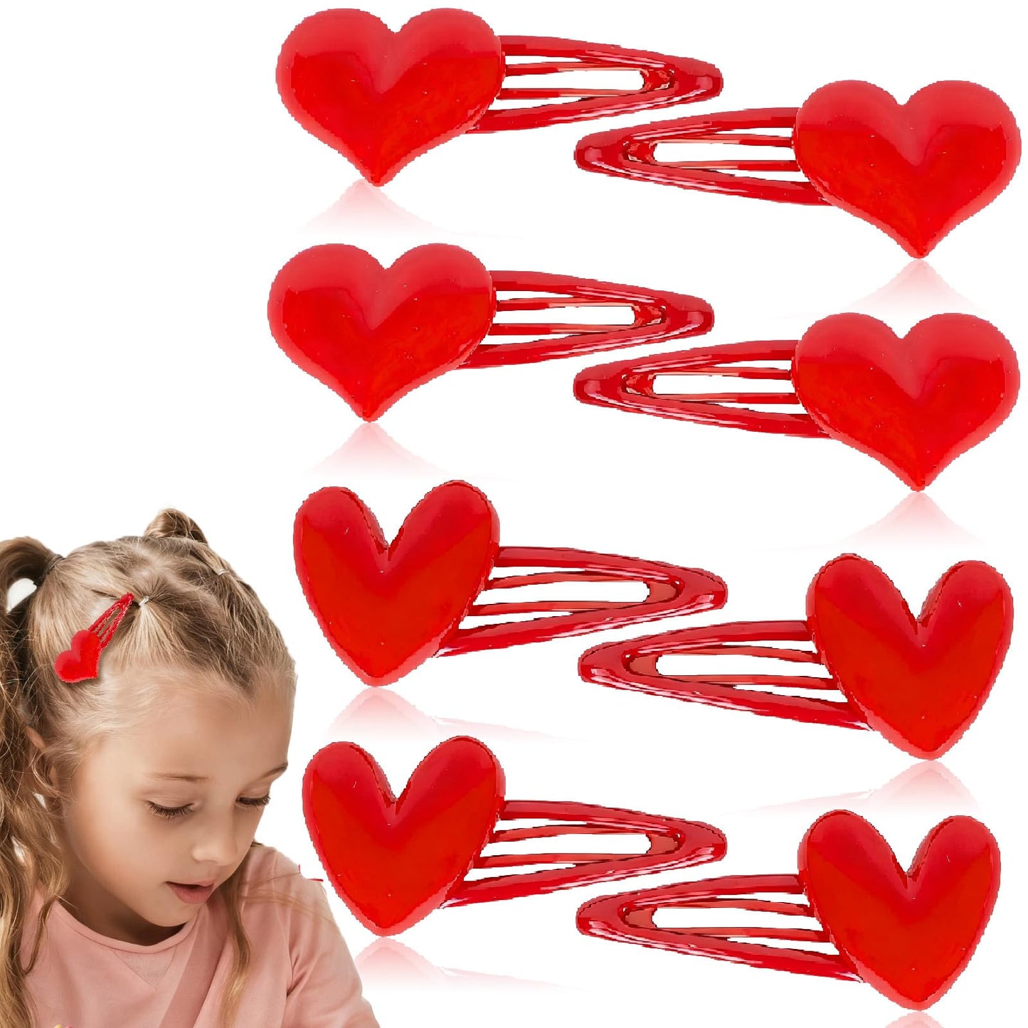 8PCS Red Heart Hair Clip Valentines Day Heart Barrettes Solid Side Love Hairpins Decorative Valentine Wedding Prom Headdress Acc