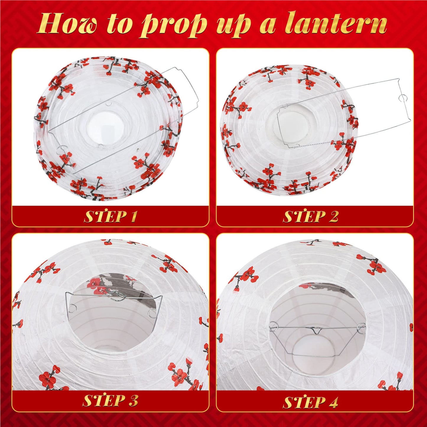 Mudder 20 Pieces Chinese Japanese Paper Lanterns Chinese New Year Decorations Includes Cherry Paper Lanterns for Hibachi Party Restaurant Wedding Decor(Red White and Pink,Modern Style)
