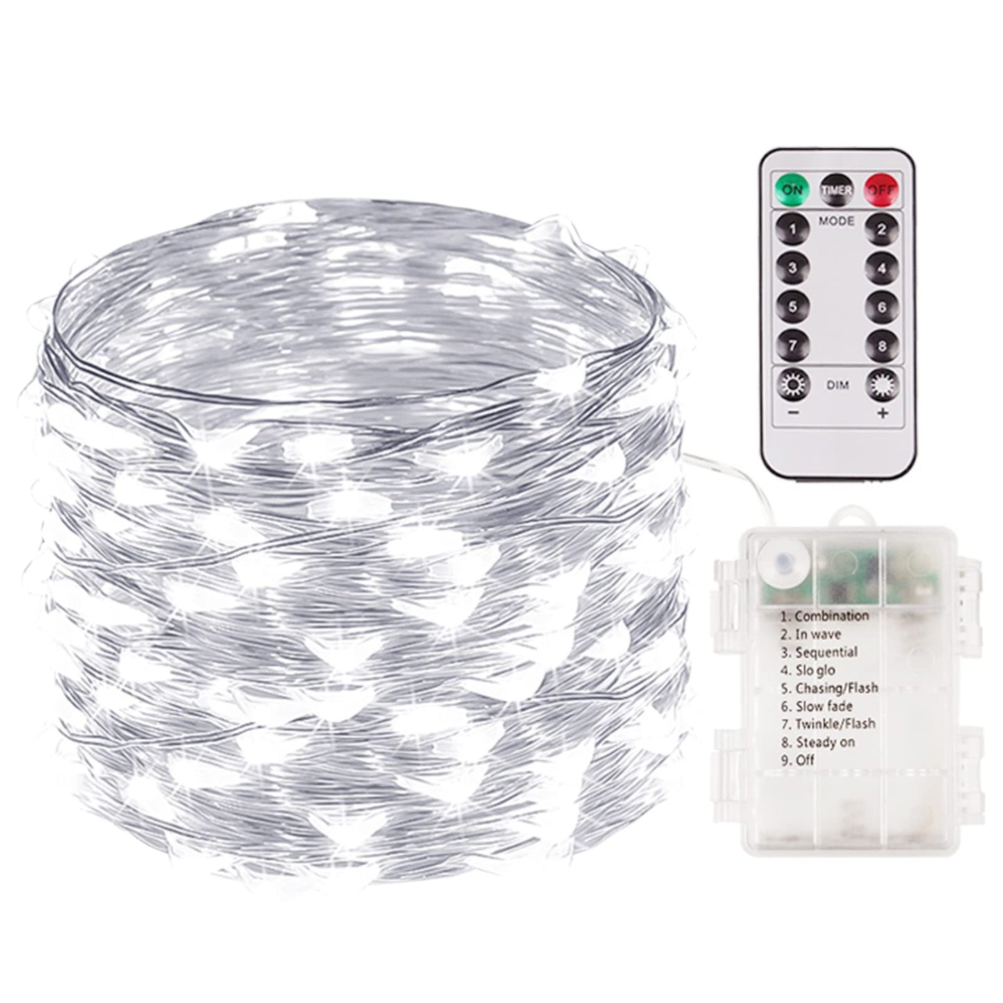 Albelt 100 LED Fairy Lights, Battery Operated, 33FT, Waterproof, Remote, 8 Modes, Copper, Cool White, Model Sliver100