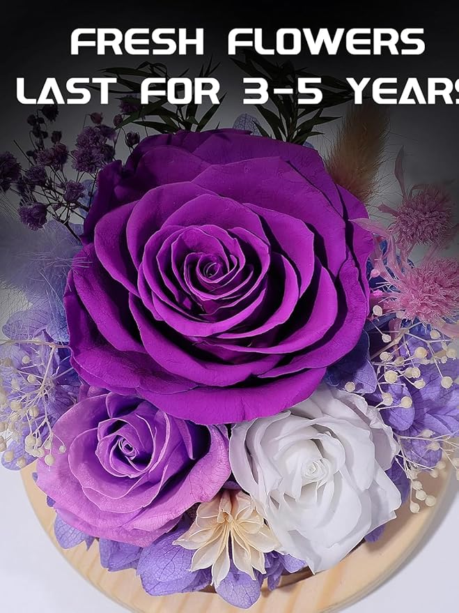 FIACO Gifts for Mom Women Birthday Preserved Flowers in Glass Dome Forever Fresh Flowers for Delivery Eternal Roses Gifts for Grandma Sister Daughter Wife