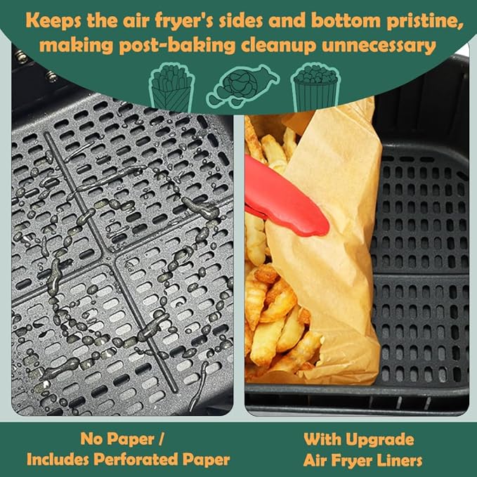 BYKITCHEN Large Air Fryer Liners, 10 Inch Square Air Fryer Liners, XL Airfryer Parchment Paper, Compatible with Corsori, Power XL, Gourmia Airfryer and More (Set of 50)