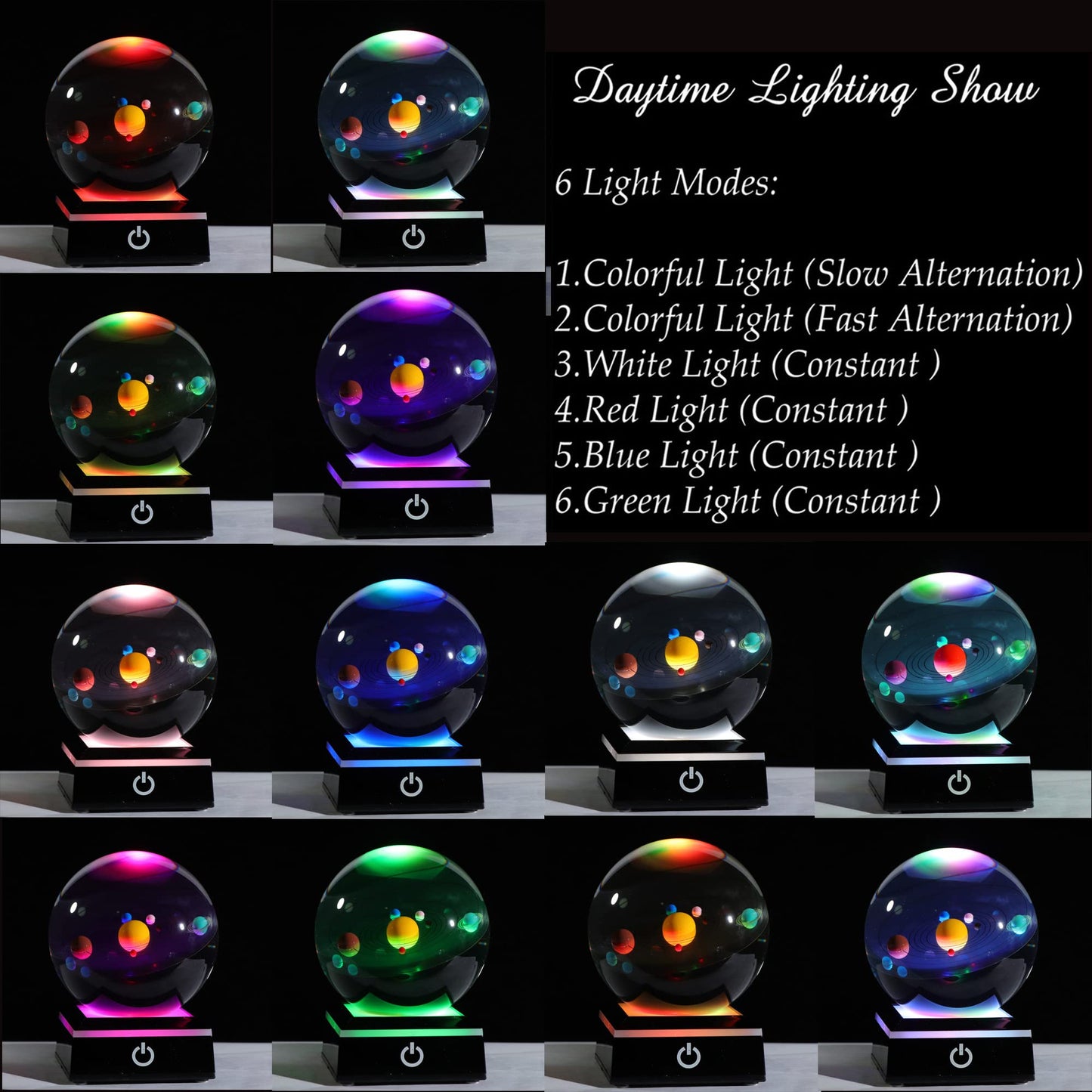Qianwei 3D Crystal Ball with LED Base, 80mm, Solar System Model, Clear, Perfect Gift for Birthdays and Teachers