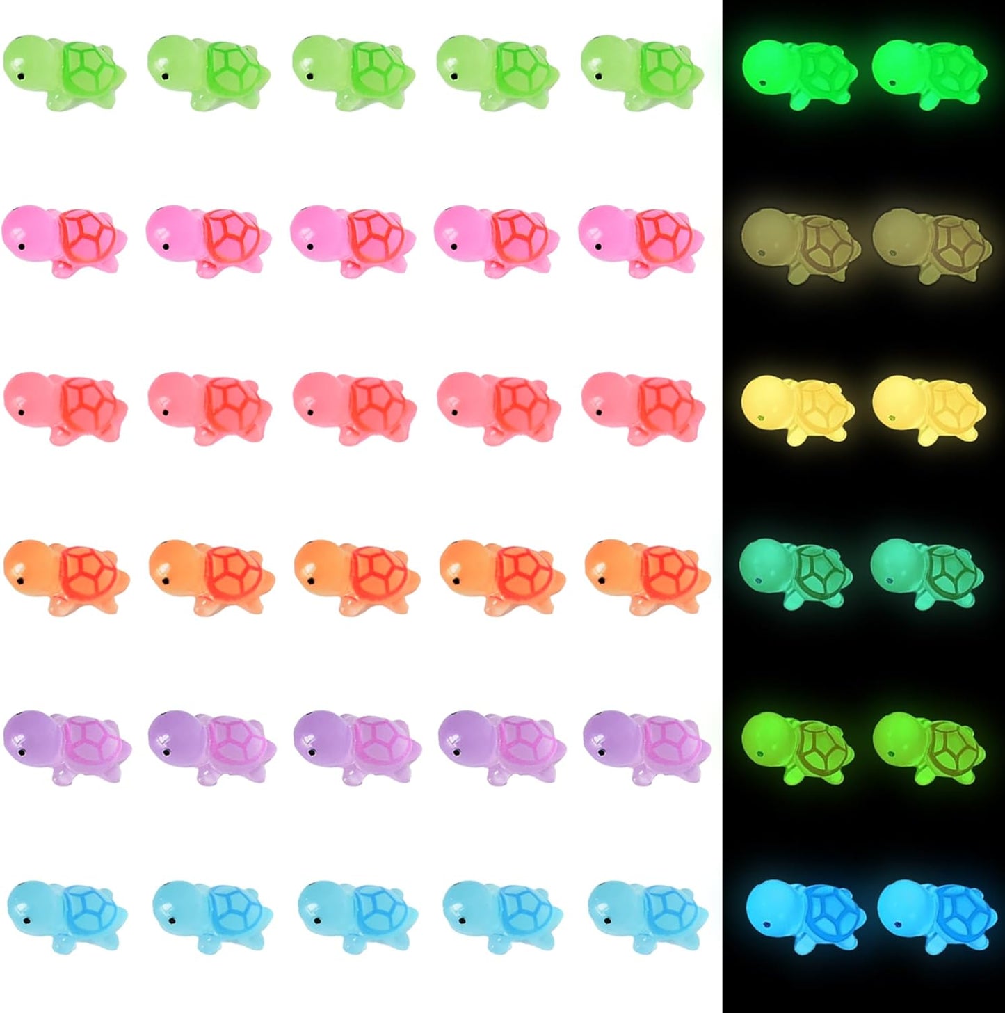 Luminous Mini Turtle Figurines - Glow in The Dark, 50 PCS, 6 Colors, Miniature Moss Landscape Decoration