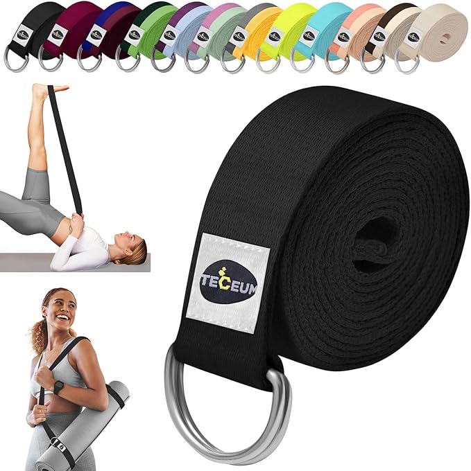TECEUM Yoga Strap & Mat Strap – 2 IN 1 – Cotton – 6 ft 8 ft 10 ft (30+ colors) – Adjustable Non-Slip Belt for Yoga, Pilate...