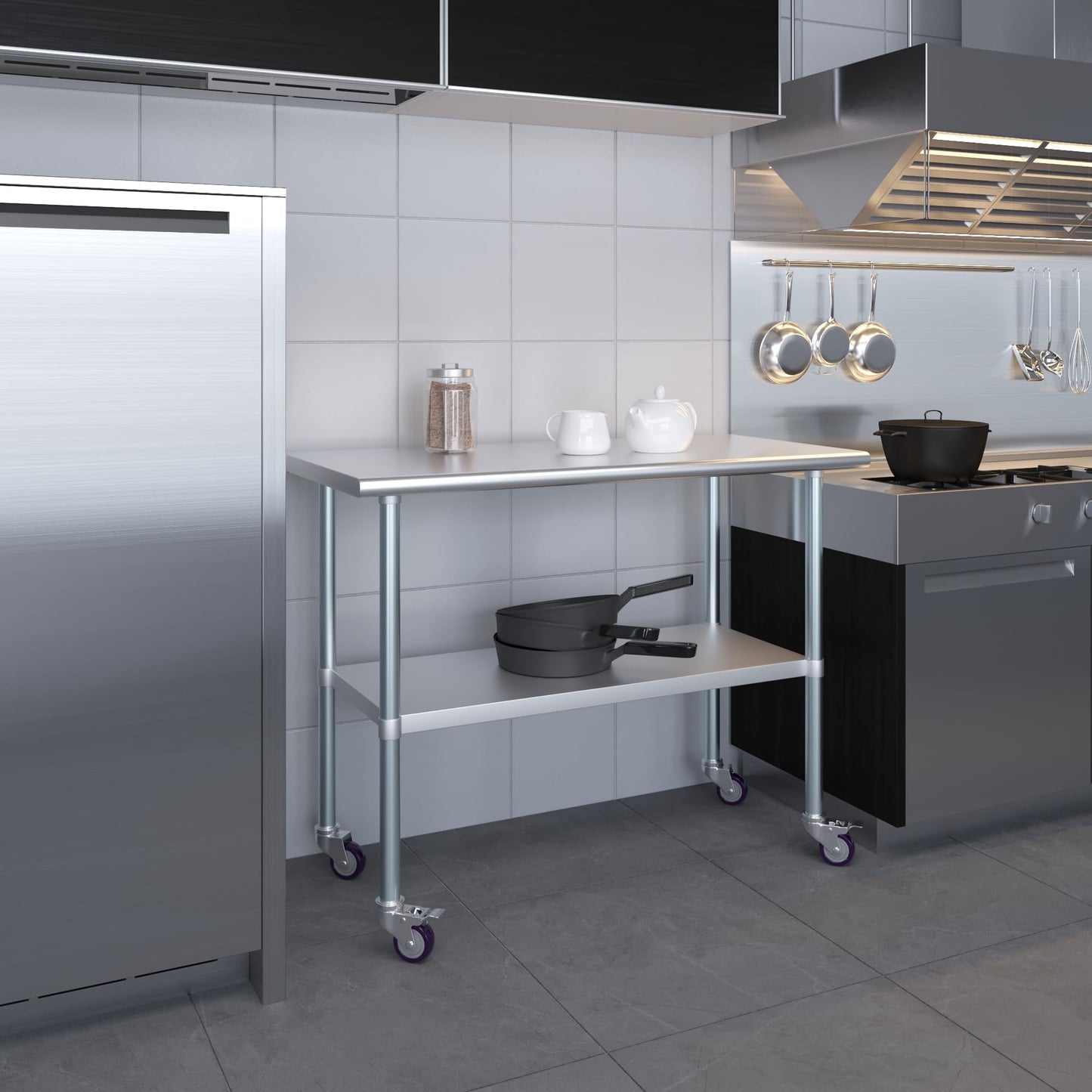AmGood 24 in. x 48 in. Stainless Steel Work Table with Wheels | Metal Kitchen Food Prep Table | NSF