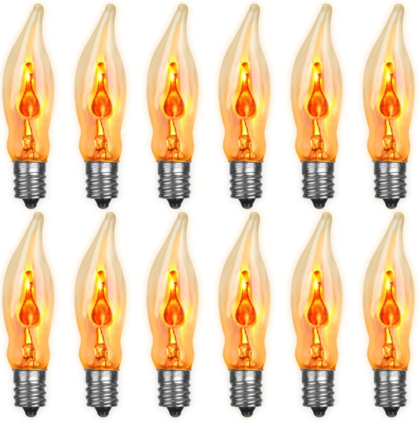 Couah Flicker Flame Light Bulb, Clear Flame Tip E12 Candelabra Base, 120V, 12 Pack