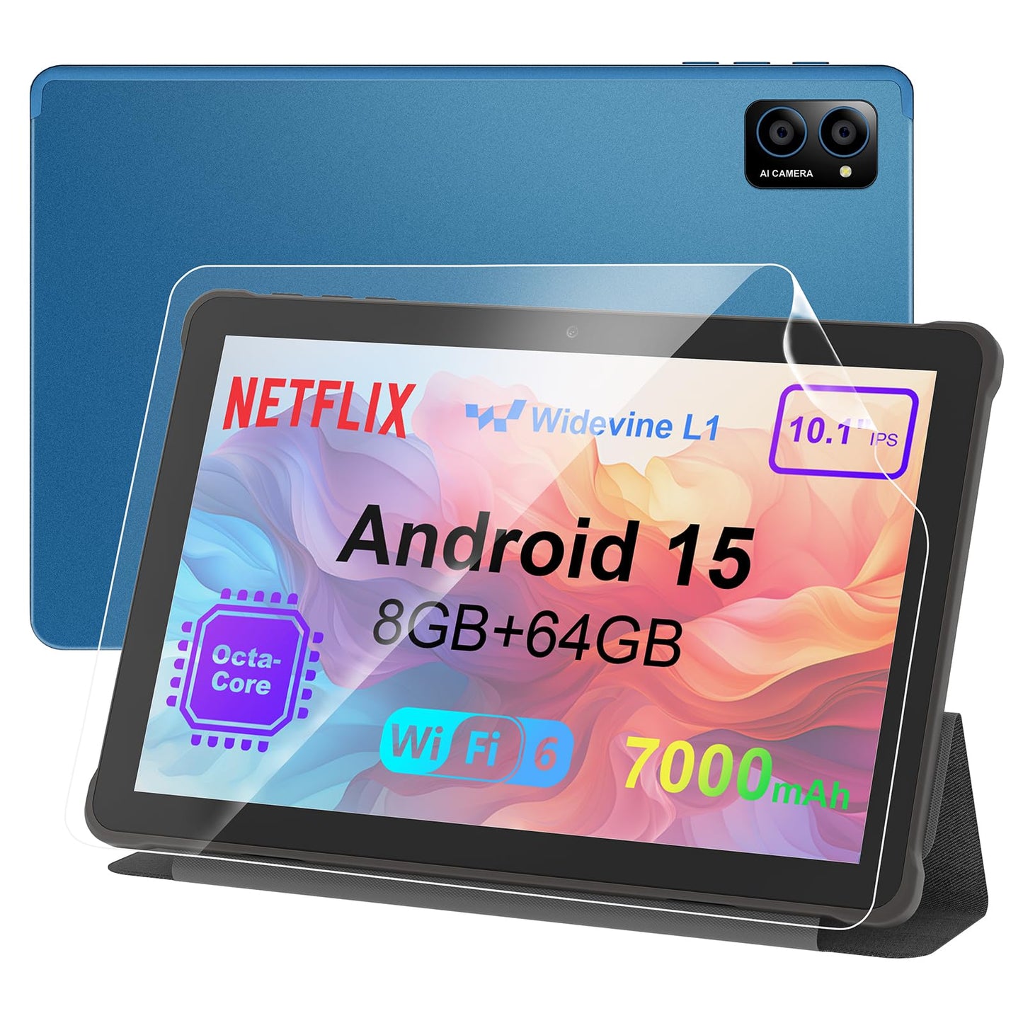 10 inch Android Tablet: Octa-Core, 7000mAh, with Stand Case, IPS HD Display, Wi-Fi 6, OTG, Metal Body - Fast & Portable Tablet f