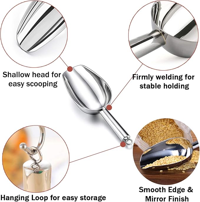 TeamFar Stainless Steel Ice Scoop, Small Metal Food Candy Scoop for Kitchen Bar Party Wedding - 6 Ounces
