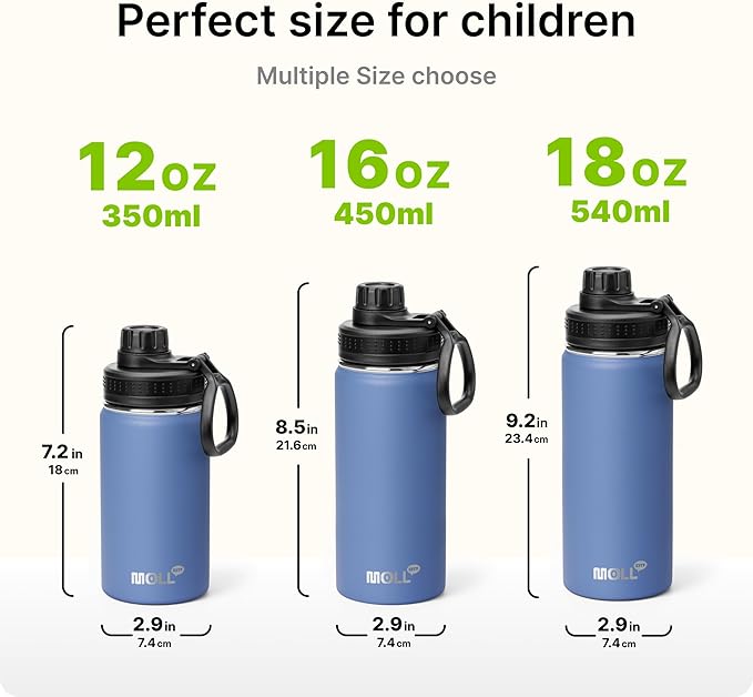 Kids Water Bottle-12 oz Stainless Steel Vacuum Insulated Sports Water Bottle for School, Reusable Metal Travel Water Flask with Silicone Boot (Royal Blue)