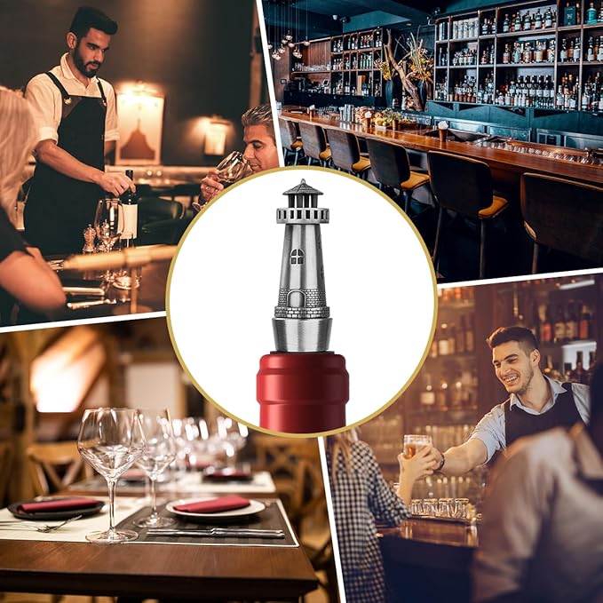 Nautical Lighthouse Wine bottle Stopper for Wine Champagne, Lighthouse Gifts Wine Gifts for Men Women Pharos Lovers, Wine Saver, Wine Accessories, Silver