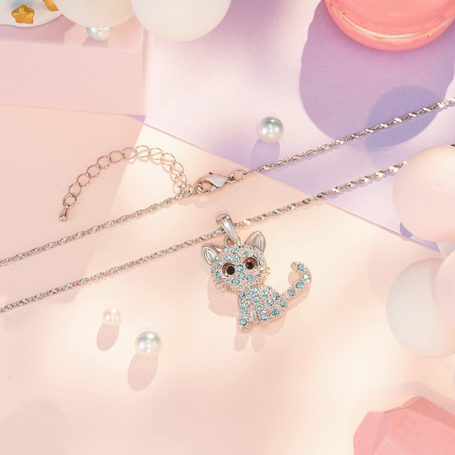 Lanqueen Christmas Gifts Kitty Cat Pendant Necklace Jewelry for Girls Cat Lover Gifts Daughter Granddaughter Loved Necklace 18+2