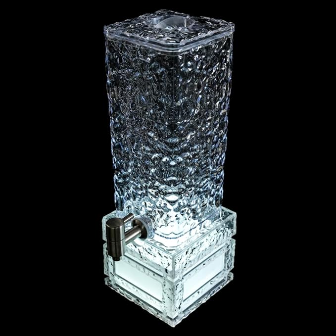 Drink Fountain for Parties, 3L/0.79Gal Square Beverage Containers with LED Lighting Stand & Faucet & Exquisite Pattern for...