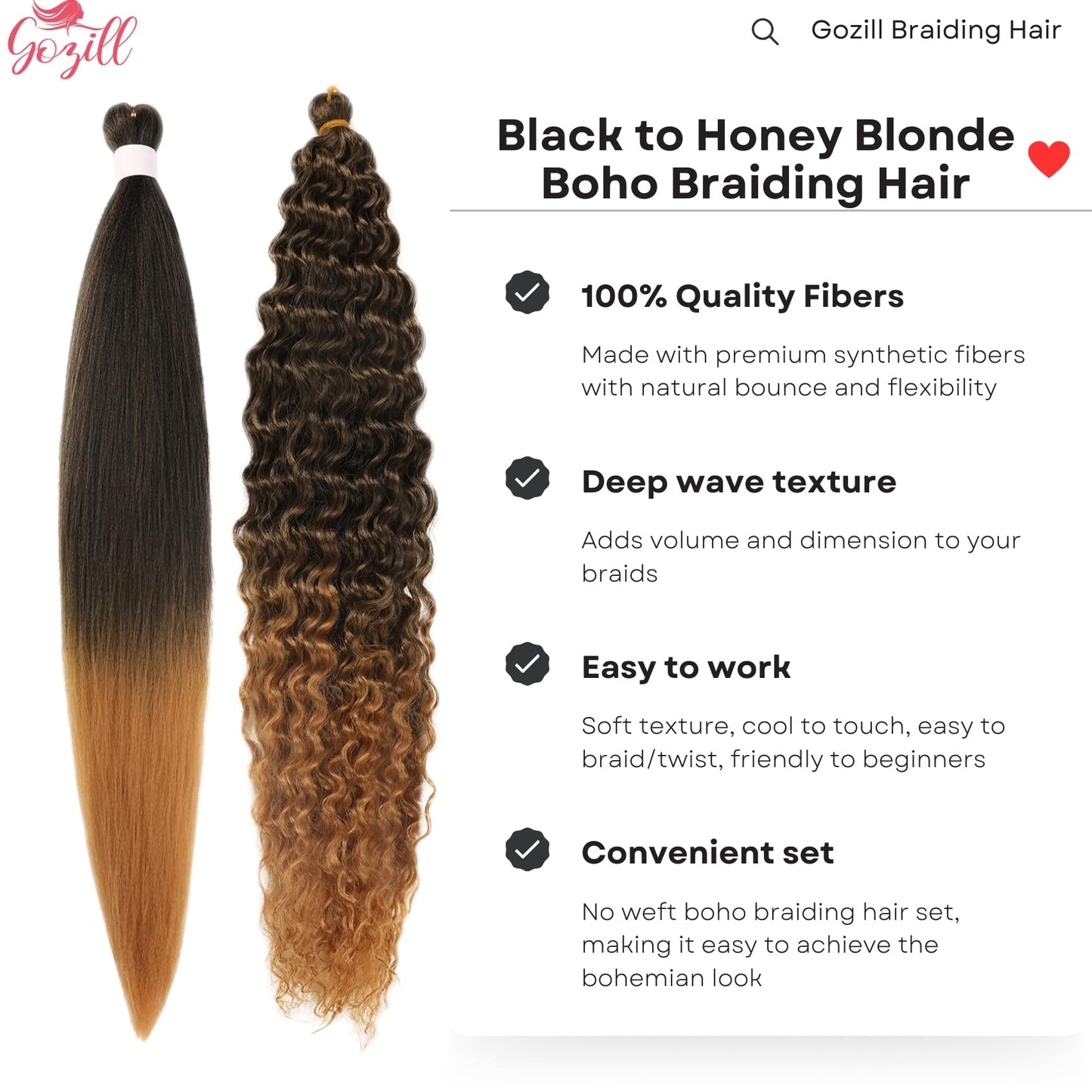 Synthetic Boho Braiding Hair Black to Honey Blonde Boho Braids Hair for Braiding Deep Wave 1b/27# Boho Braids for Women