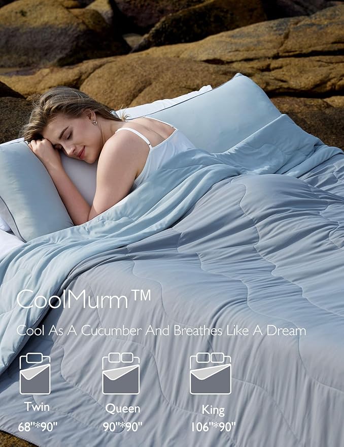 Momcozy Life CoolMurm Cooling Comforter for Hot Sleepers, Twin/Twin XL 68" x90” Pregnancy Cooling Blanket, All-Season Lightweight Soft Breathable Cooling Quilt Duvet, Cool All Night, Deep Light Grey