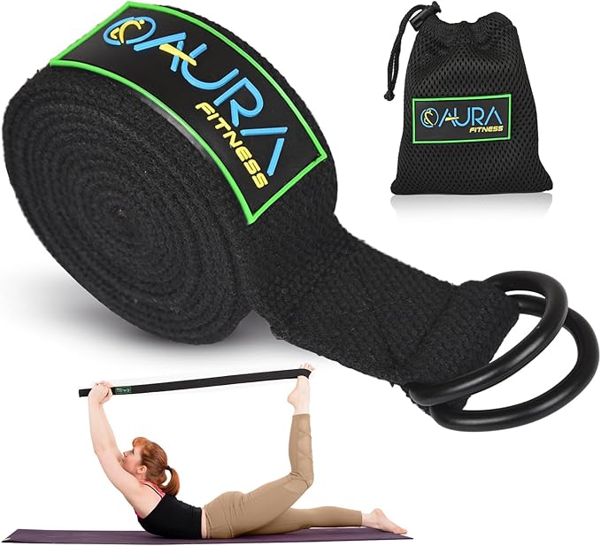 Aura Yoga Strap for Stretching | 7 feet, Yoga Belt with Non-Slip Adjustable D-Ring Buckle | Cotton Webbing stretching stra...