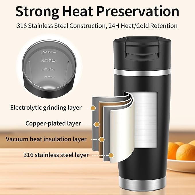 Portable Blender for Smoothies&Shakes 24oz Insulated Cup Cordless, Personal Small Licuadora Portatil With Stainless Steel Bottle, USB-C Rechargeable Travel Blender, BPA Free, for Juicing(Black)