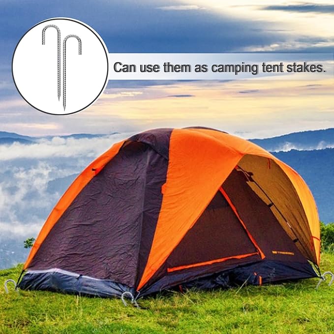 Rebar Stakes 16 Inch 9 Pack Tent Stakes Heavy Duty Metal J Hook, Fence Stakes for Trampoline, Fence, Camping Tent (9, J-16 x2/5")