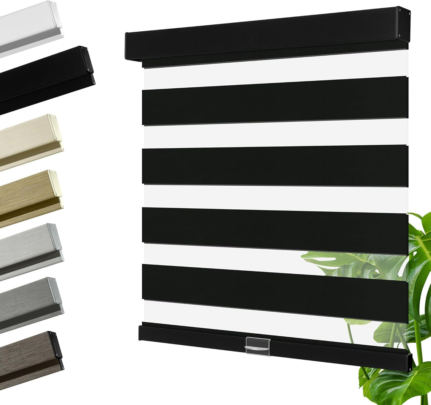 Cordless Zebra Blinds for Windows, Blackout Interior Blinds,Easy to Install,UV Protection,for Offices and Home,Custom Roller Shades, Solid Black, 66" W x 64" H
