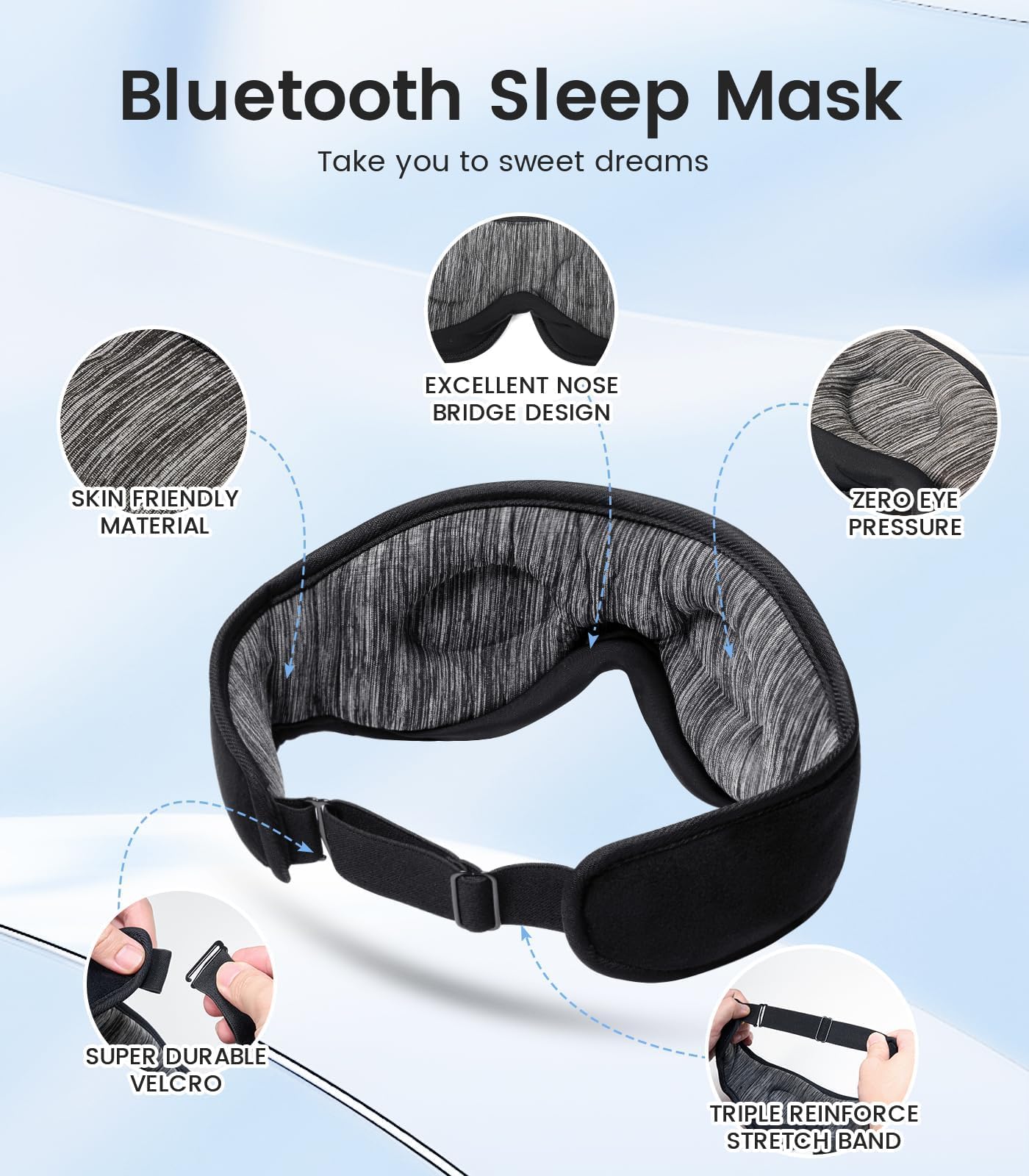Boodlab Bluetooth Sleep Mask, Sleep Mask with Bluetooth Headphones, Sleeping Headphones for Side Sleepers Travel Yoga, Cool Tech Gadgets Unique Gift for Valentine's Mother's Day Birthday Christmas