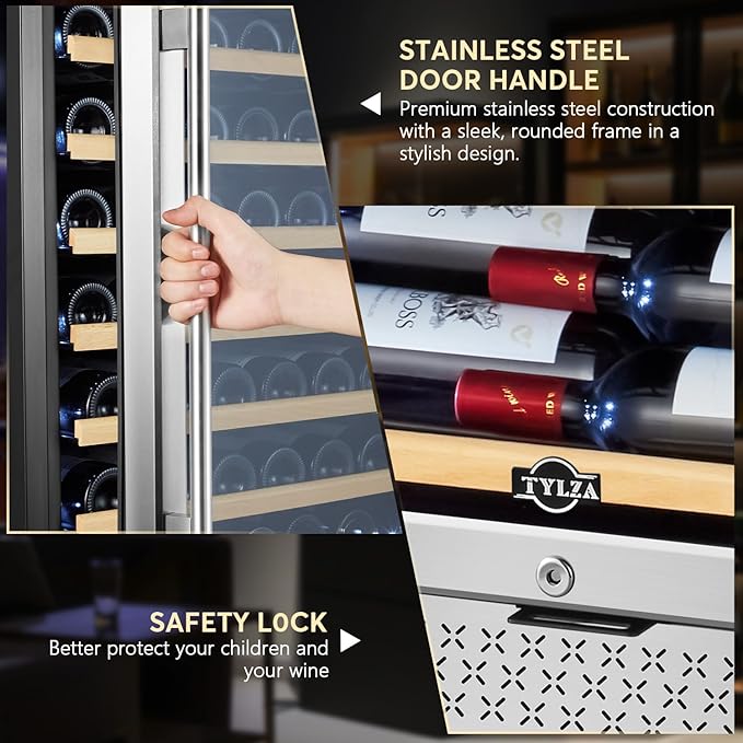 Tylza Wine Fridge 24 Inch, 189 Bottles Large Wine Cooler Refrigerator, Built-in or Freestanding Tall Wine Cooler Commercial with Upgraded Compressor, Low Noise, Fast Cooling