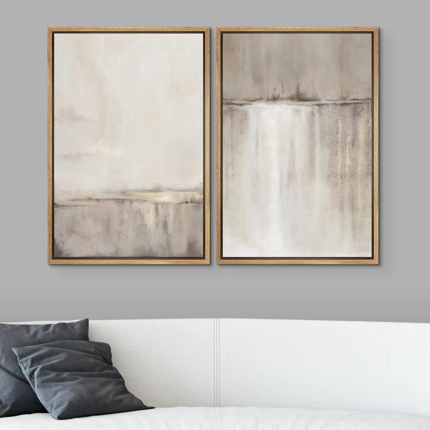SIGNWIN Framed Canvas Print Wall Art Set Grunge Duotone Tan Landscape Abstract Shapes Illustration Modern Art Decorative Nordic Chic Relax/Zen for Living Room, Bedroom, Office - 16"x24"x2 Natural
