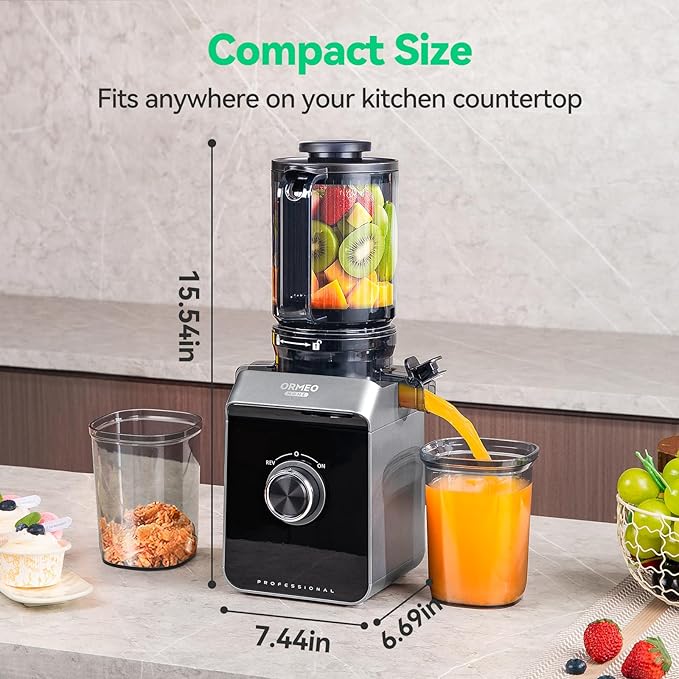 Cold Press Juicer, ORMEO HOME Juicer Machines with 4.35"Large Feed Chute Fit Whole Vegetables & Fruits, Masticating Juicer with Pulp Seperation, 99.6% Juice Purity, Quiet Motor, Easy to Clean,BPA Free