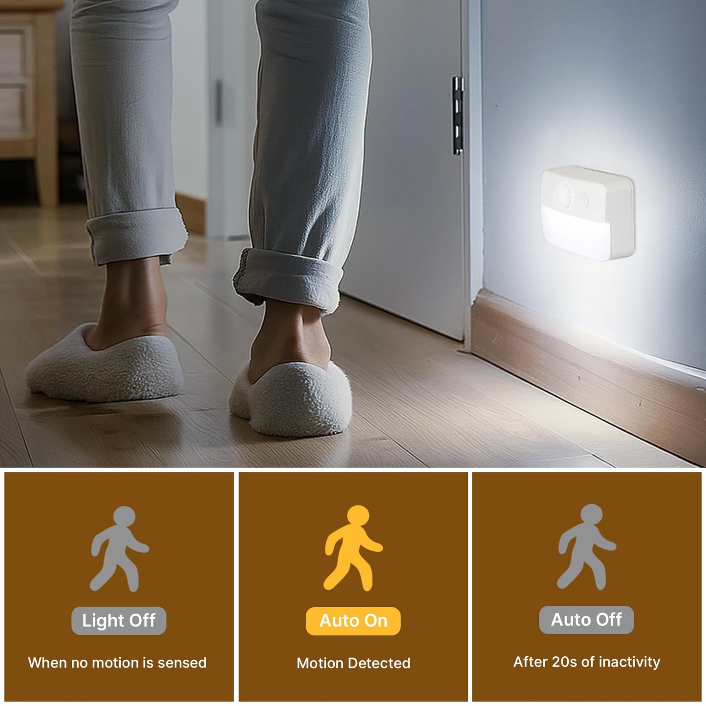 Guankai 3 Pack Motion Sensor Stair Lights For Indoor  Wireless Rgb Battery Operated Night Light  Led Stick On Hallway Closet Under Cabinet Step Portable Lamp For Bedroom Kitchen Bathroom