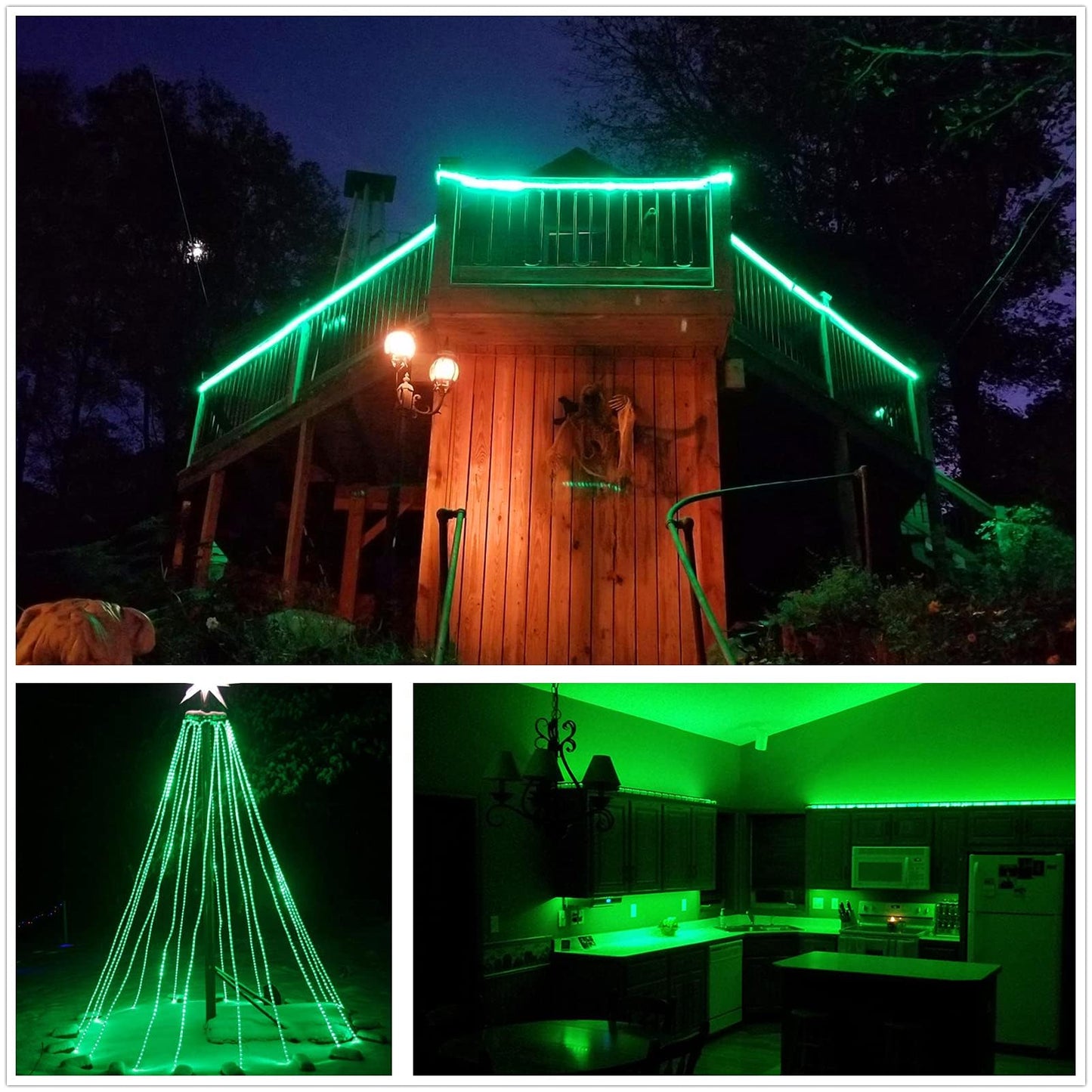 Tuanchuanrp Waterproof LED Rope Lights, 100ft Green Outdoor Strip Lighting for Halloween, Christmas, Deck, Eaves, Landscape