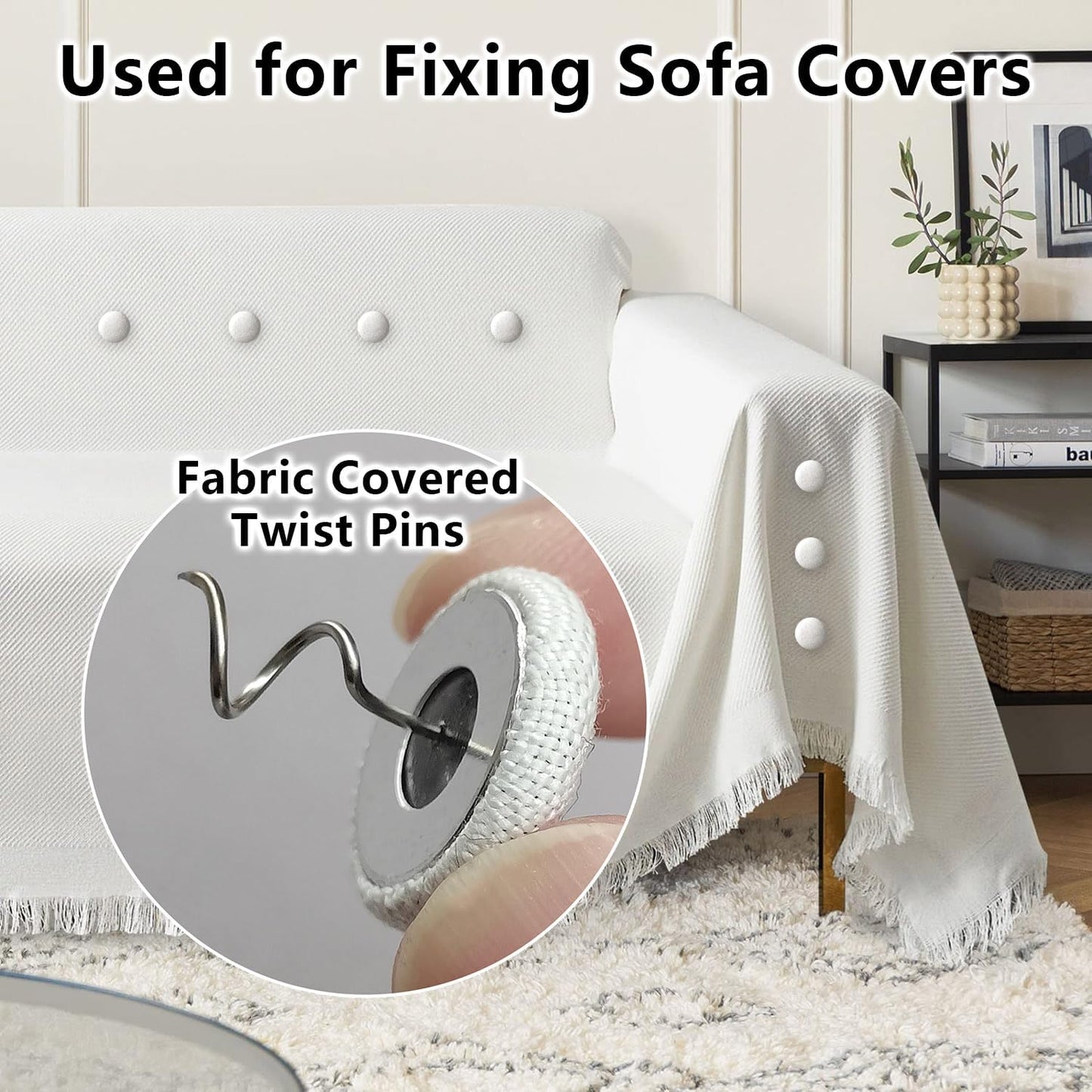 Linen Fabric-Covered Twist Pins - 8 Colors Upholstery Pins & Bed Skirt Pins -Used to Secure Sofa Cushion, Armrest Covers, Furniture & Bed Skir(12, Light Gray)