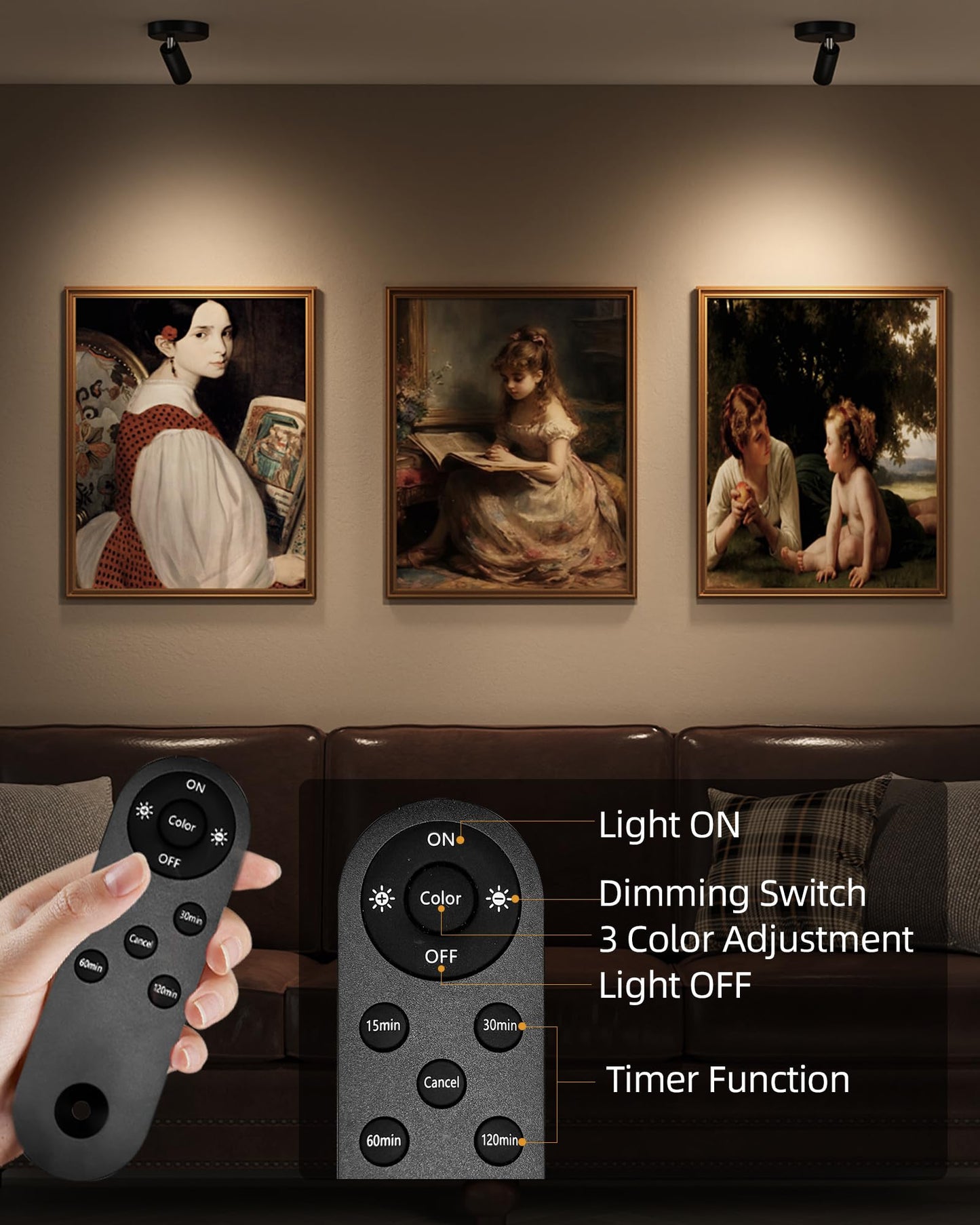 Ezvalo Spotlights Indoor With Remote  5500Mah Rechargeable Picture Lights  Wireless Led Uplighting With Timer&Dimmable  3Cct  Display Lights For Plant discomfort-reducingting  Artwork  Accent Lighting (2Pack-Black)