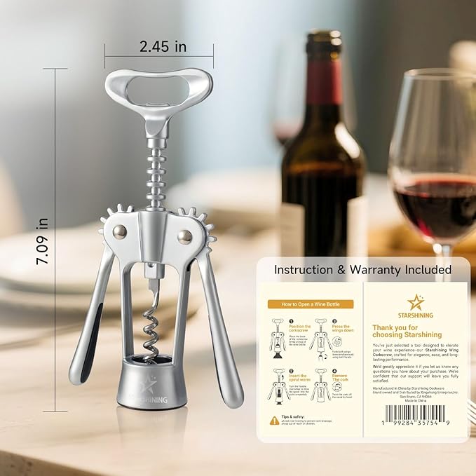 Wing Corkscrew Wine Bottle Opener – Heavy-Duty Stainless Steel Wing Wine Opener, Easy Wine Bottle Opening Tool, Perfect Christmas & New Year Gift for Wine Lovers