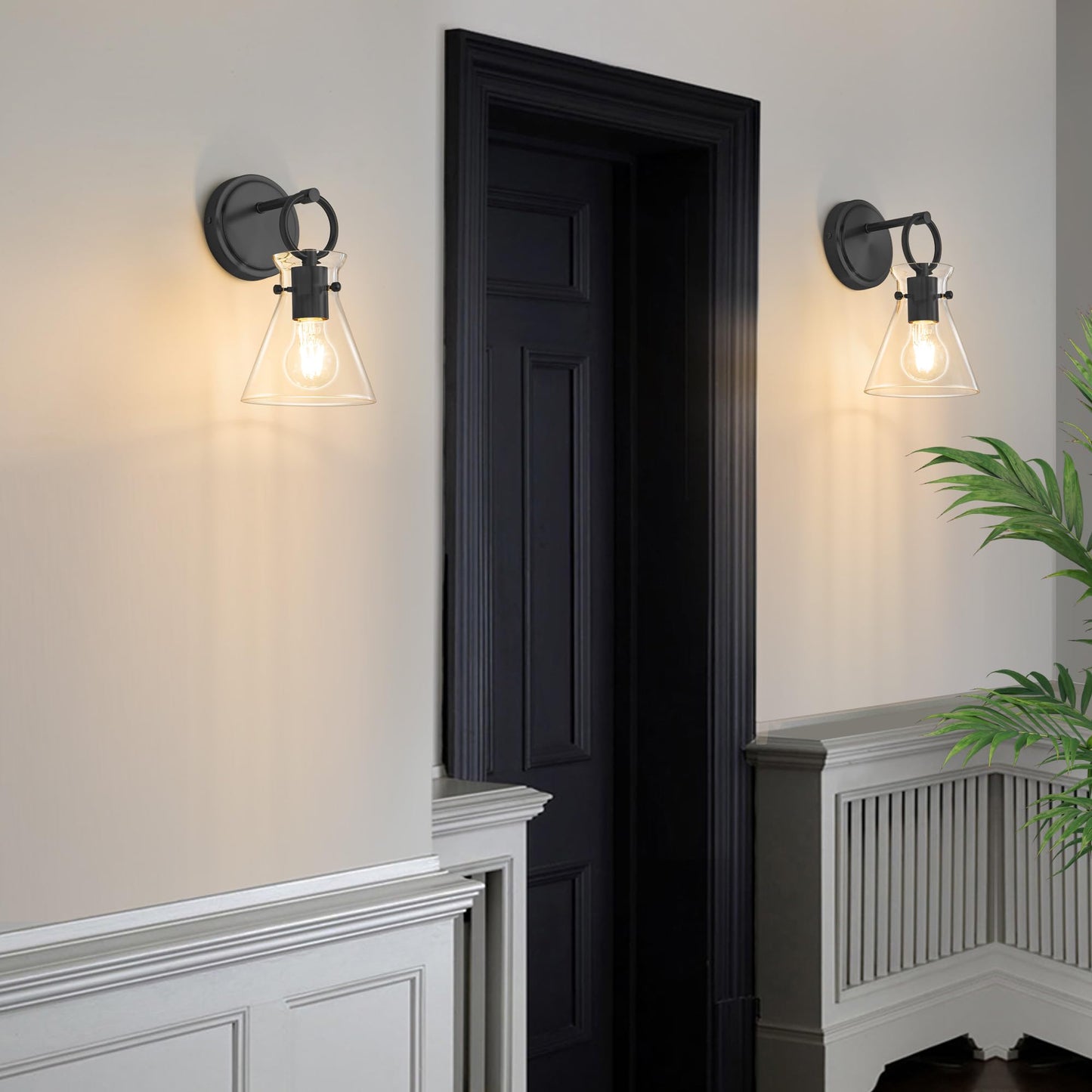 Gednbo Wall Sconces Set Of 2 Modern Vanity Light Fixtures For Bathroom Black Wall Mount Lighting Lamp Hardwired Farmhouse Wall Lights With 6 Inch Clear Glass Shade For Bedroom Living Room Mirror