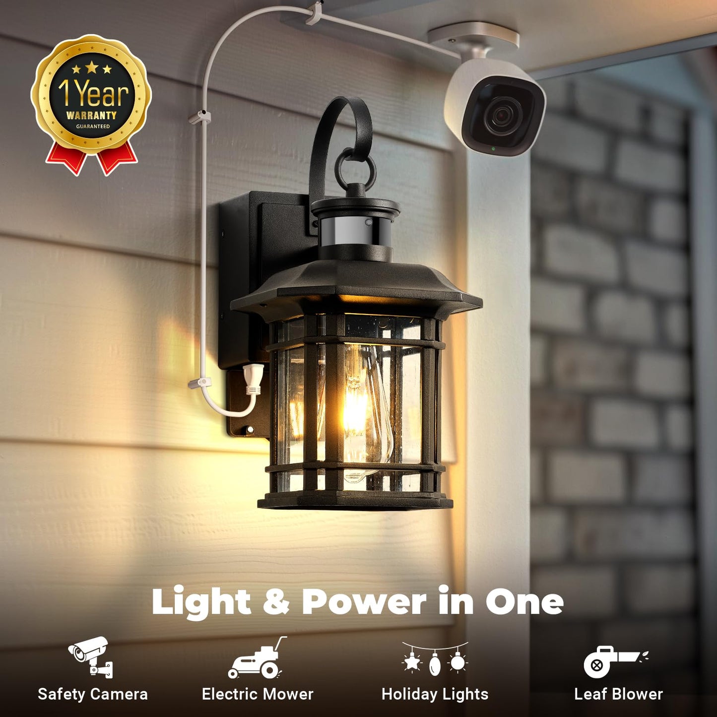 Opaxis Porch Light With Gfci Outlet  Motion Sensor Outdoor Lights  Dusk To Dawn 3 Lighting Modes Outdoor Light With Outlet  Black Outside Lights For House  Garage  Garden  Waterproof  100% Aluminum