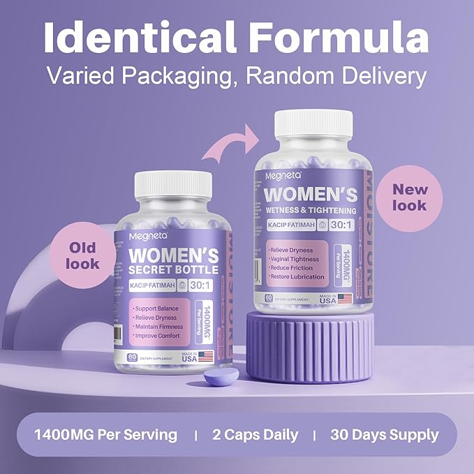 Vaginal Moisturizer, Kacip Fatimah 1,000mg & Manjakni 200mg for Female Intimate Health, Slippery Elm for Women, Vegan, 60 Capsules