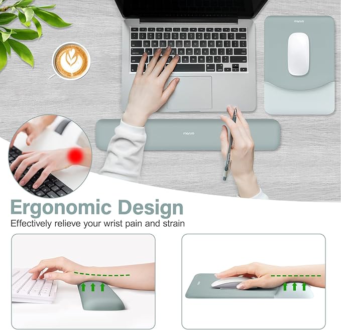 MOSISO Wrist Rest Support for Mouse Pad&Keyboard Set, Rectangular Ergonomic Mousepad Non-Slip Base Home/Office Pain Relief&Easy Typing Pad with Neoprene Cloth&Raised Silicone Lining, Powder Blue